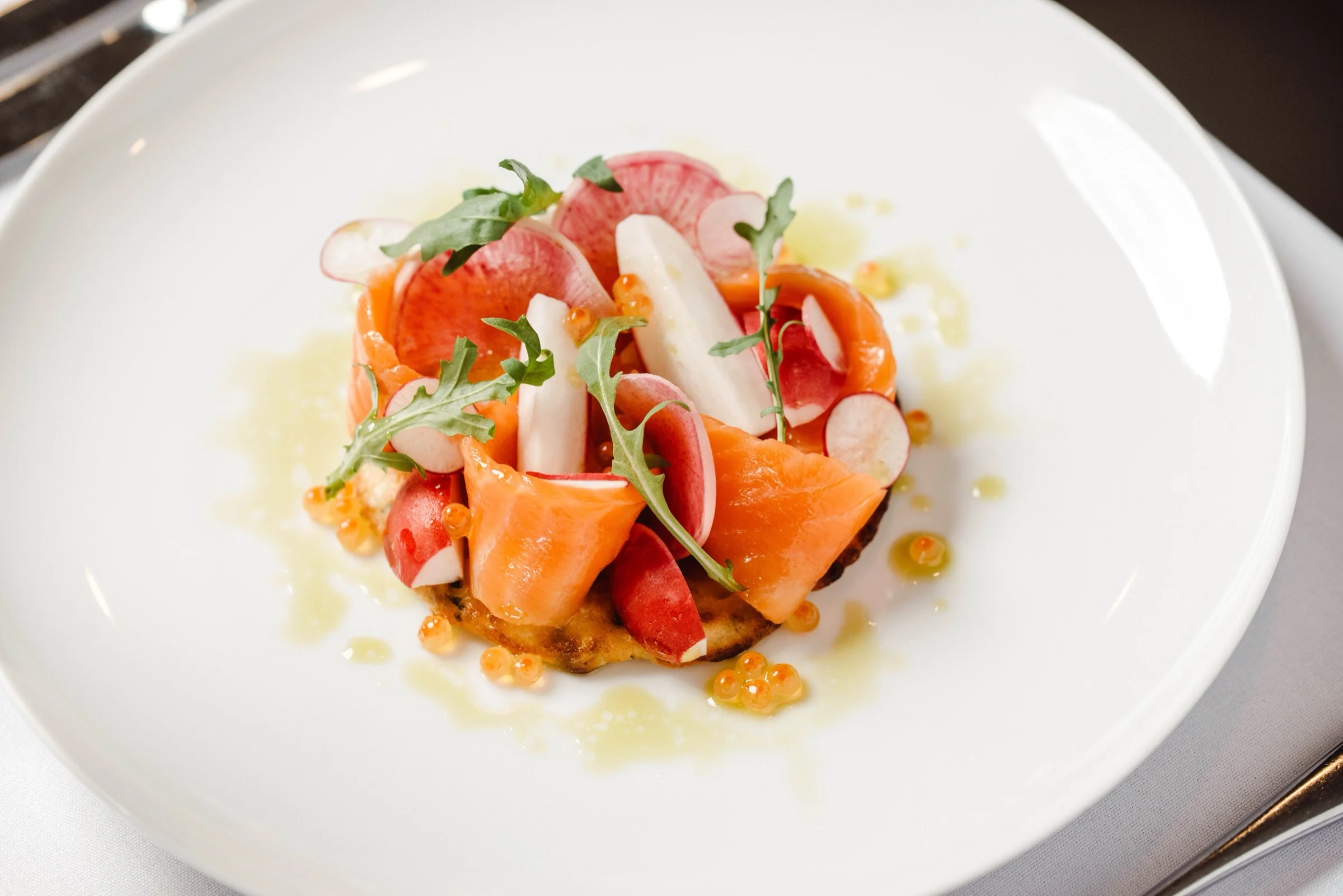 Cured ocean trout, seaweed pancake by Sicily Chef