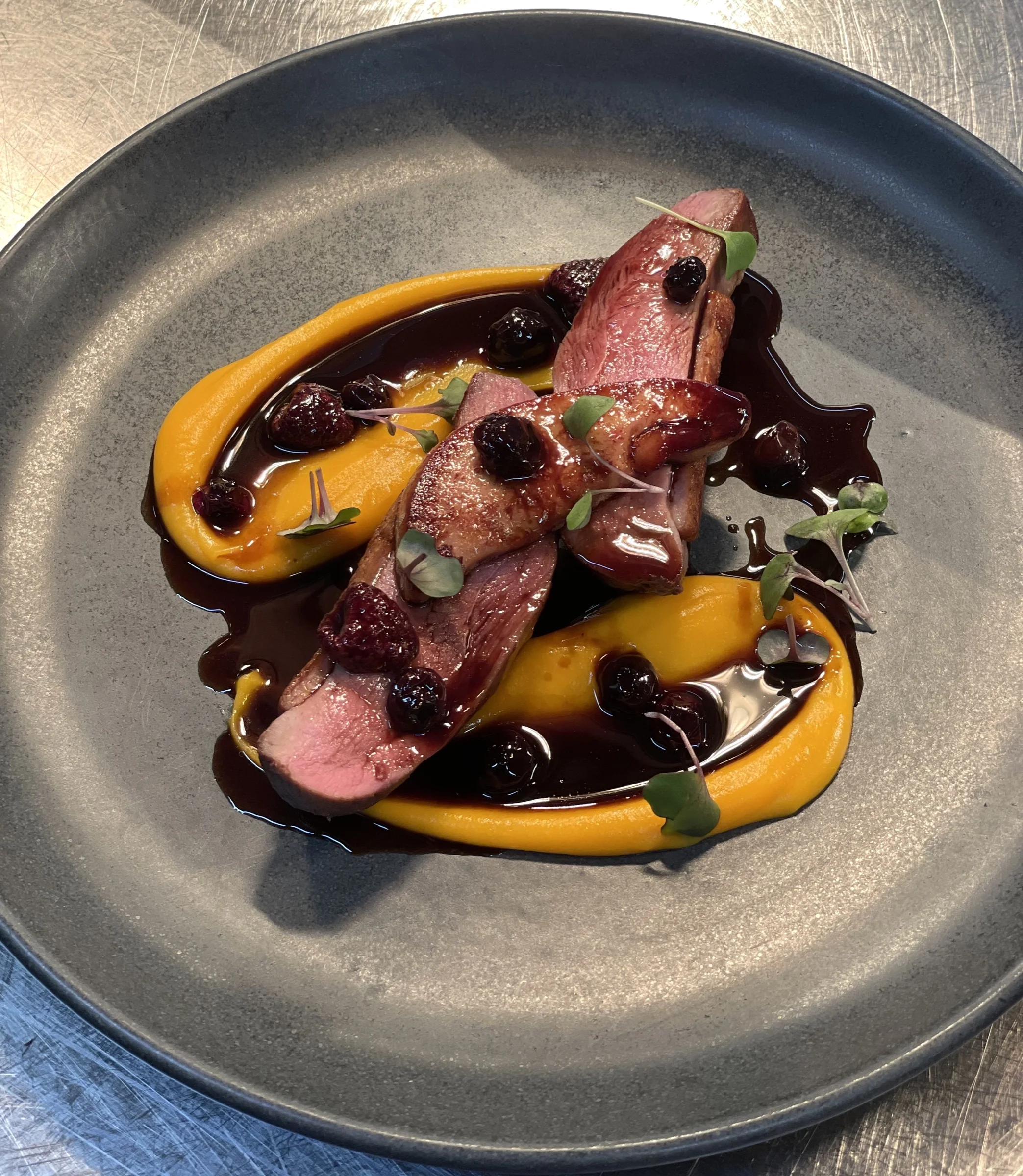 Duck breast, foie gras, summer berries by Sicily Chef
