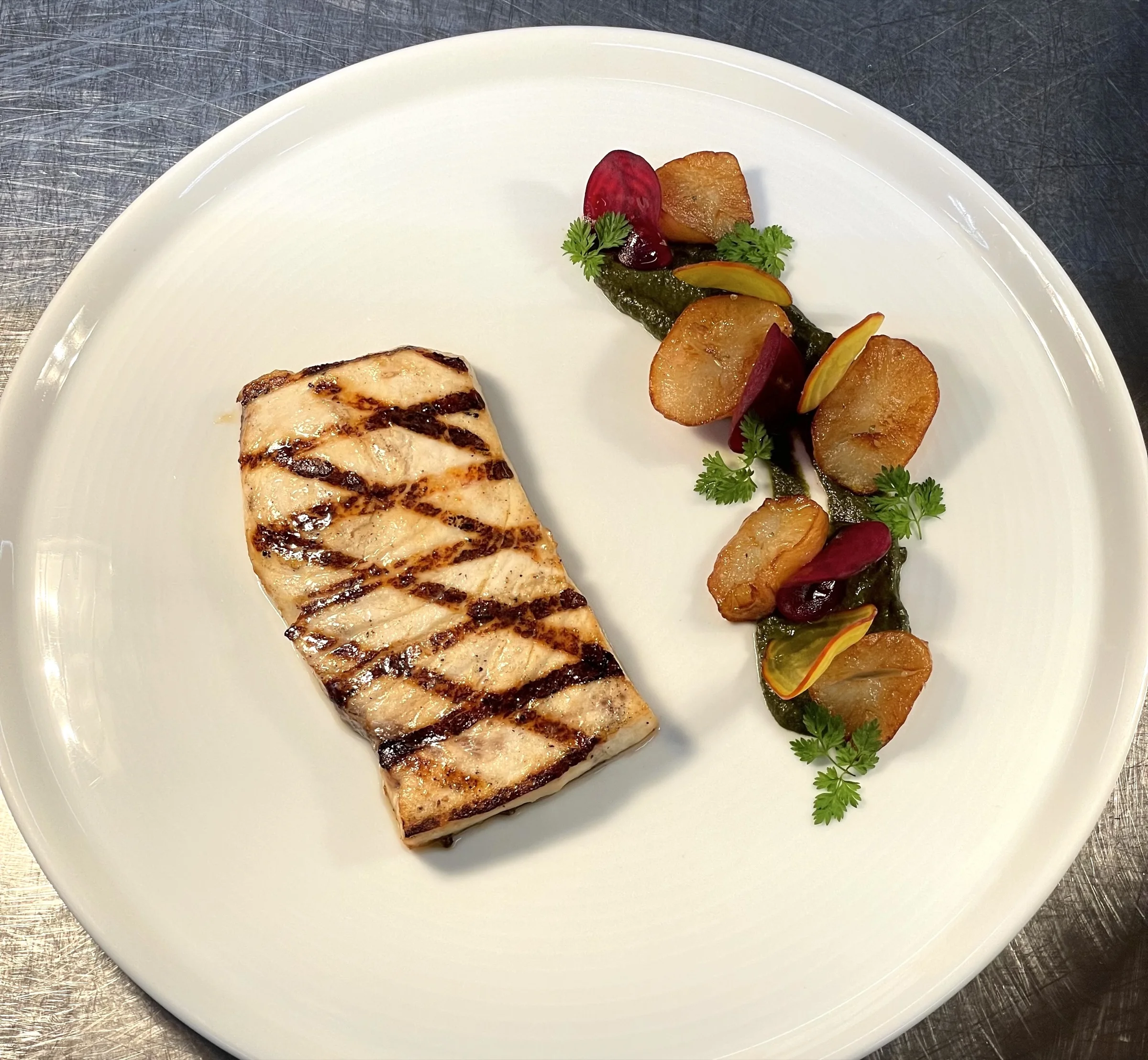Swordfish, heritage beetroots and Jerusalem artichokes by Sicily Chef